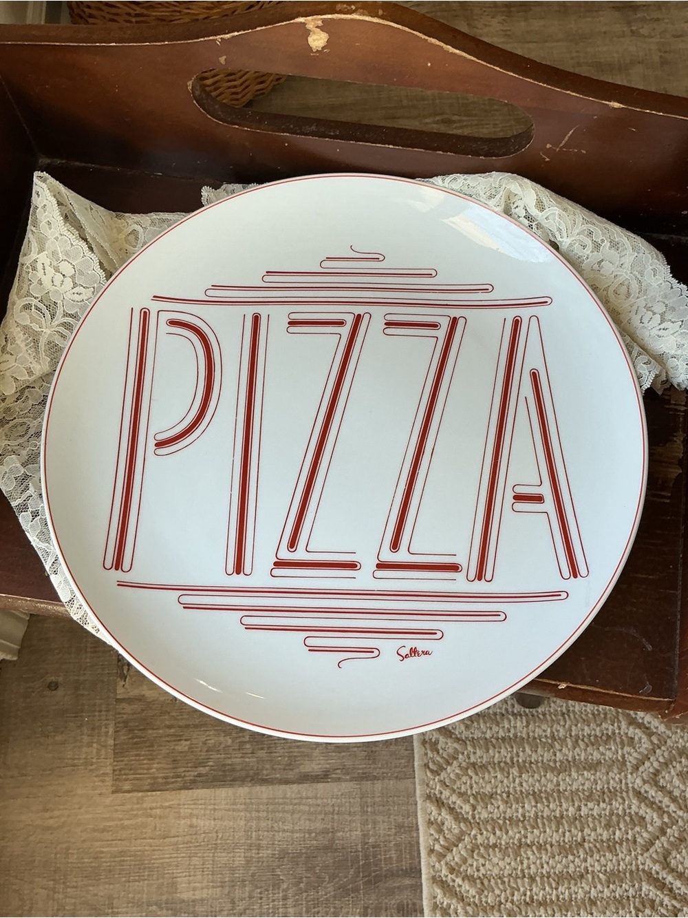 Vintage 1977 Saltera Himark Gourmet Kitchen PIZZA Platter Plate MCM Japan Red